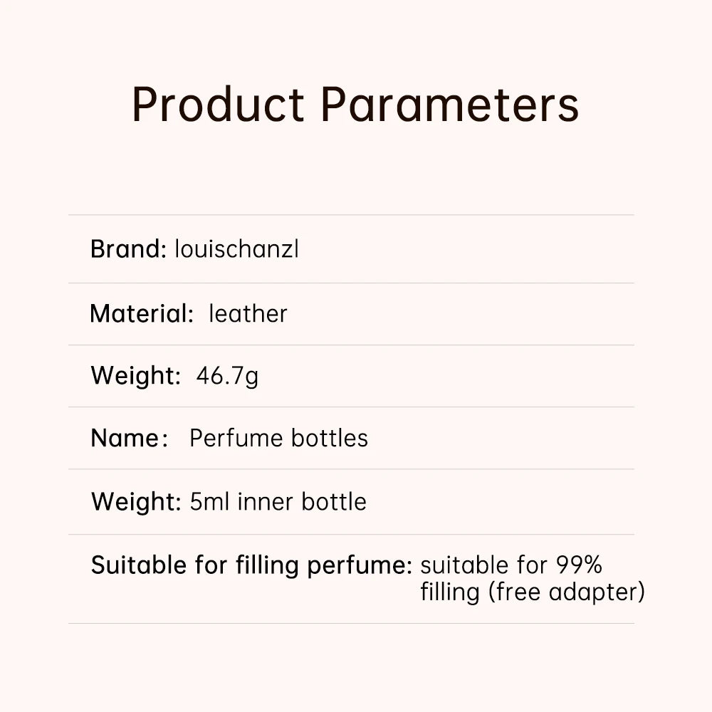 Louischanzl travel essentials perfumes empty bottle arabes originales PU leather 5ml Perfume refillable Bottle mini size bottles
